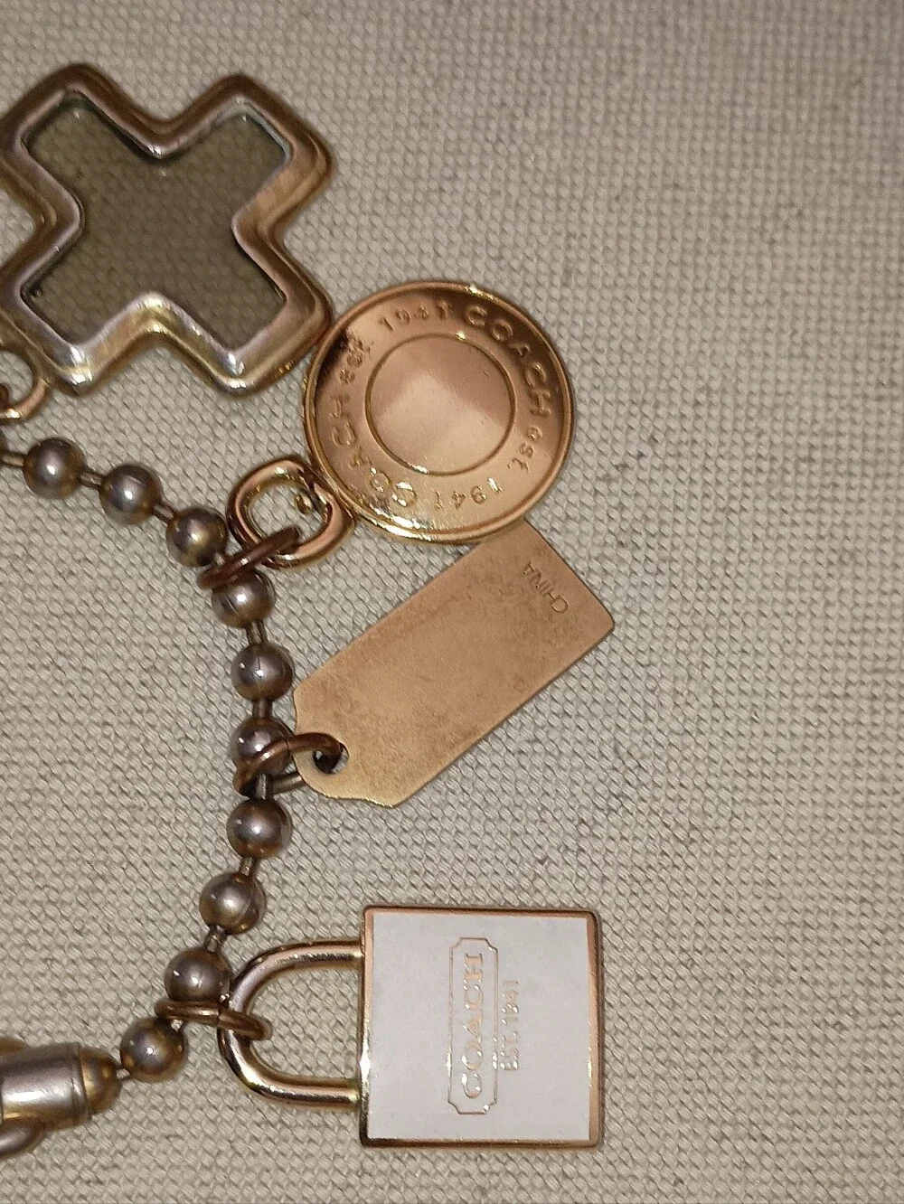 Vintage Y2K Coach Gold-Tone Charm Key with Signature Charms Bracelet